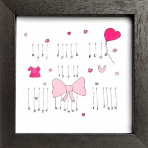 New Baby clothes line print Frame with Name, birth weight and birthday